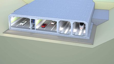 Der Fehmarnbelt-Tunnel soll Platz für je zwei Gleise und Fahrbahnen bieten. © Femern A/S